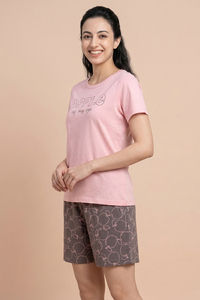 Zivame Apple Print Knit Cotton Short Set - Dark Gull Gray — thumbnail 2